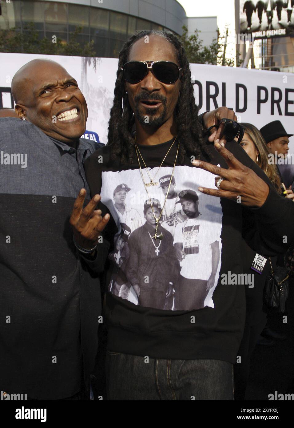 Snoop Dogg and Big Boi at the Los Angeles premiere of 'Straight Outta Compton' held at the Microsoft Theater in Los Angeles, USA on August 10, 2015 Stock Photo