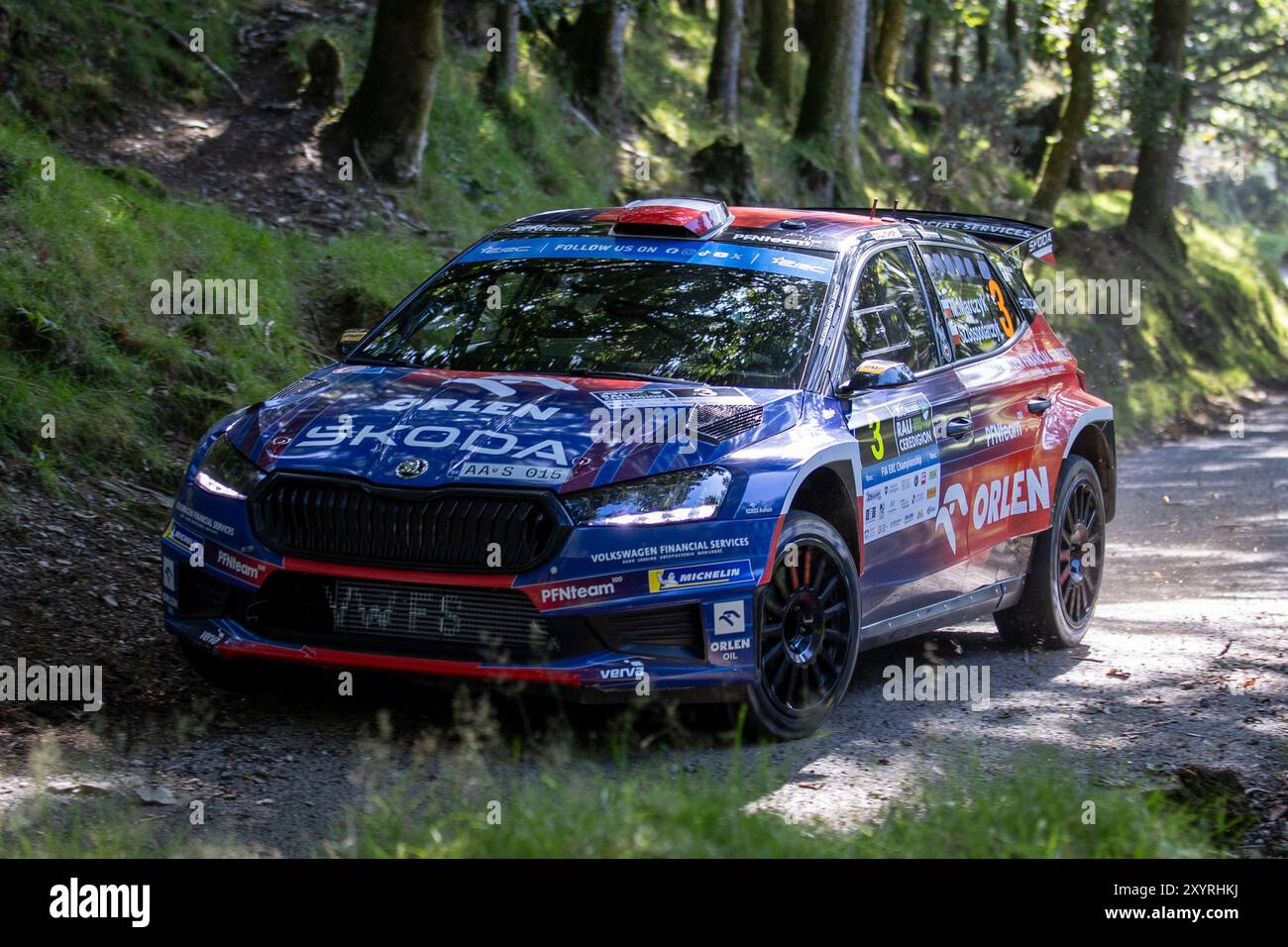 Aberystwyth, Dyfed, UK. 30th Aug, 2024. 2024 FIA European Rally Championship Day 1; Driver Miko Marczyk and co-driver Szymon Gospodarczyk in their Skoda Fabia RS during the rally shakedown Credit: Action Plus Sports/Alamy Live News Stock Photo