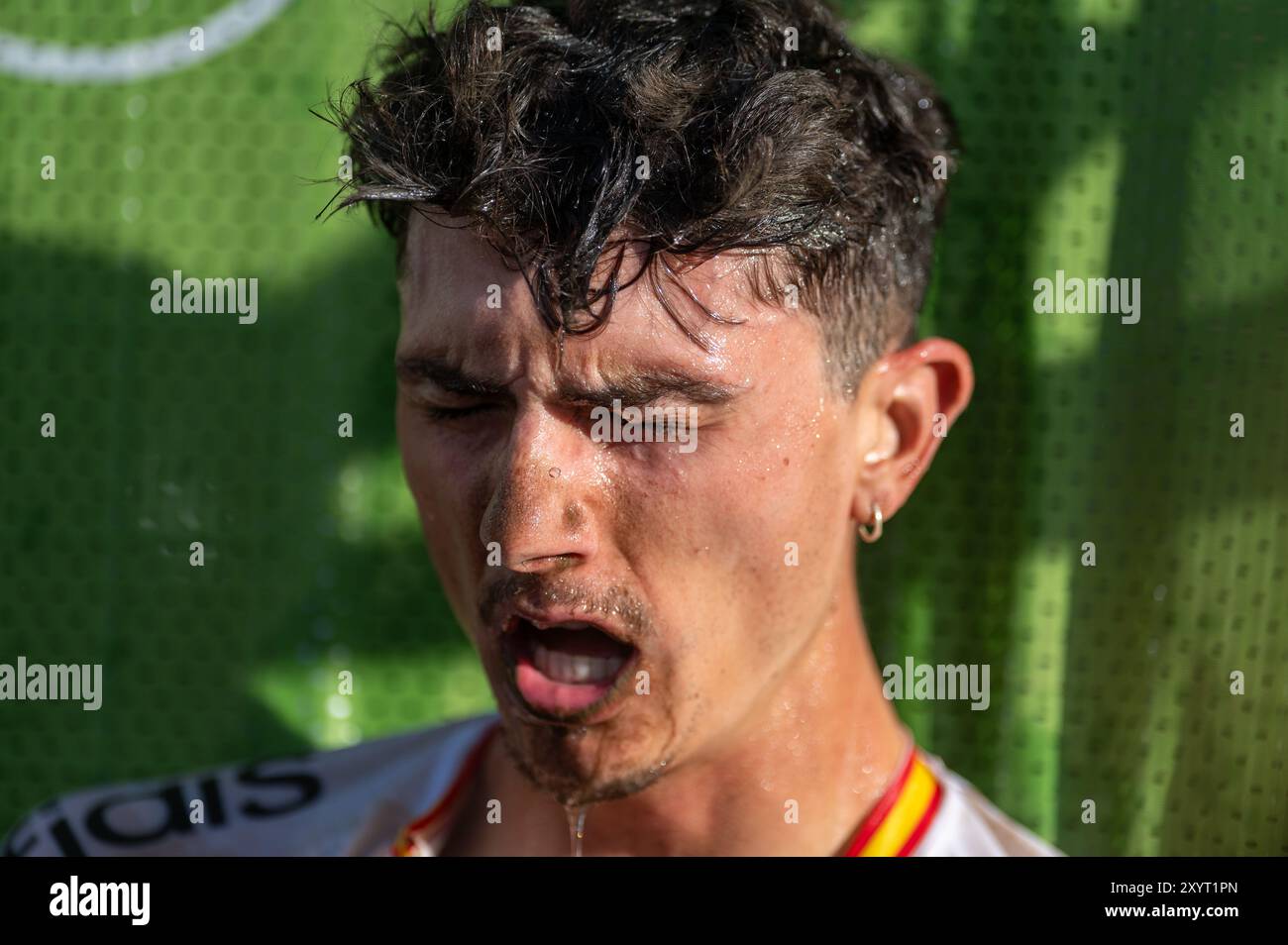 Pal Arinsal, Andorra August 30 2024 Cyclist after race in the UCI