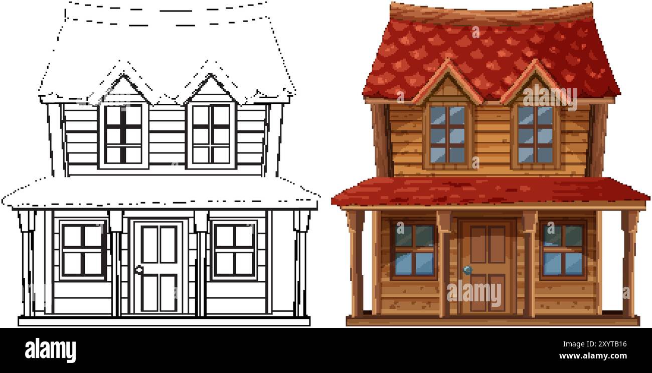 Detailed colored and outline house illustration Stock Vector Image ...