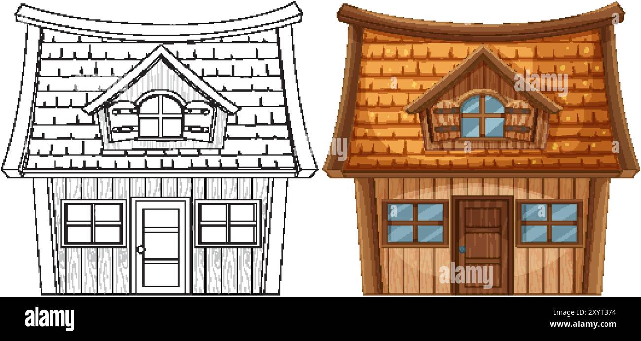 Detailed vector of a cozy wooden house Stock Vector Image & Art - Alamy