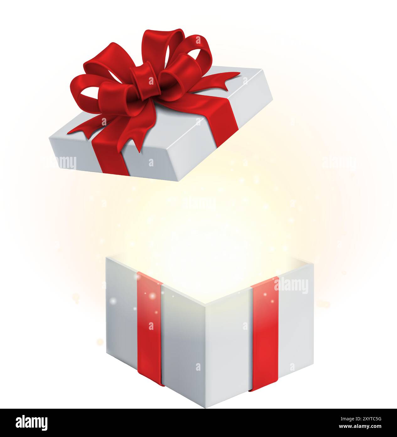 3d realistic icon illustration. Open white gift box with red silky ...