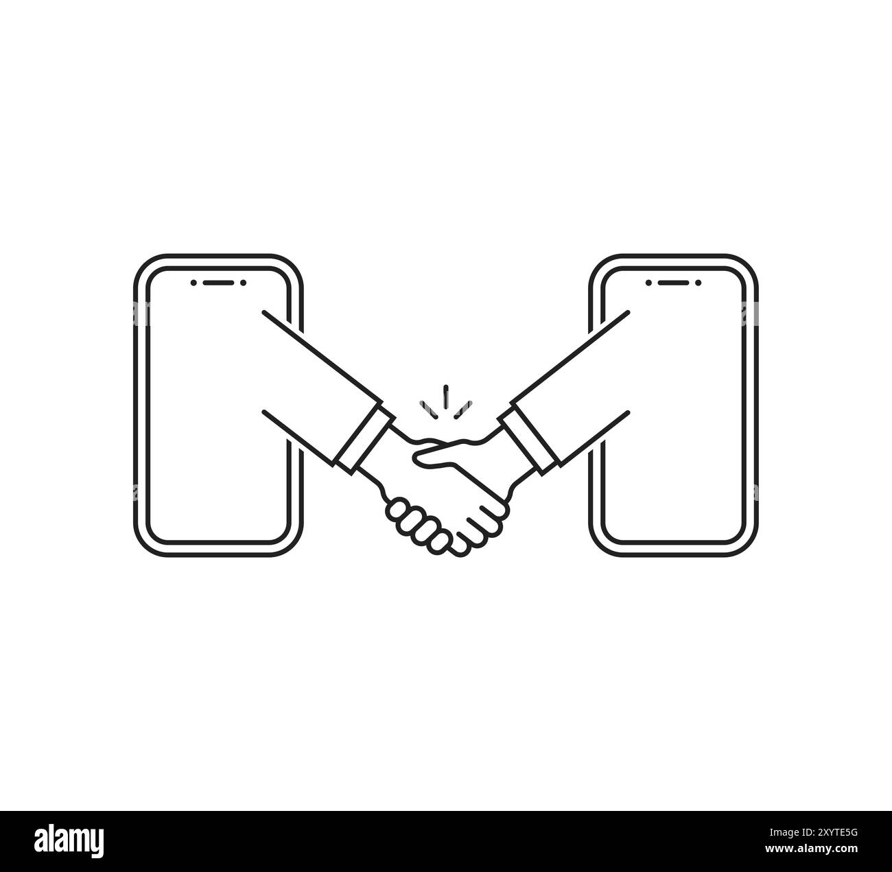 thin line handshake with smartphones Stock Vector Image & Art - Alamy