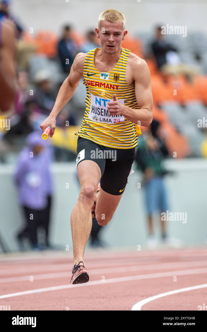 Max HUSEMANN (Eintracht Hildesheim), GERMANY, 4x400m Relay Men   PER, Leichtathletik, Athletics, U20 World Athletics Championships Lima 24, U20 Leichtathletik Weltmeisterschaften, 30.08.2024,   Foto: Eibner-Pressefoto/Jan Papenfuss Stock Photo