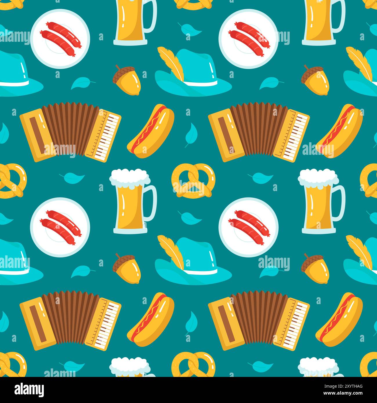 Festive Oktoberfest Seamless Pattern Design with Flat Cartoon ...