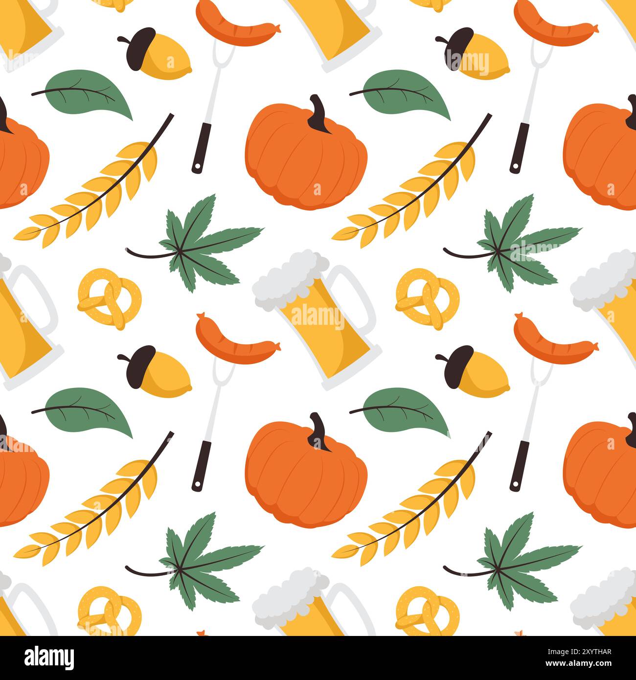 Festive Oktoberfest Seamless Pattern Design with Flat Cartoon ...