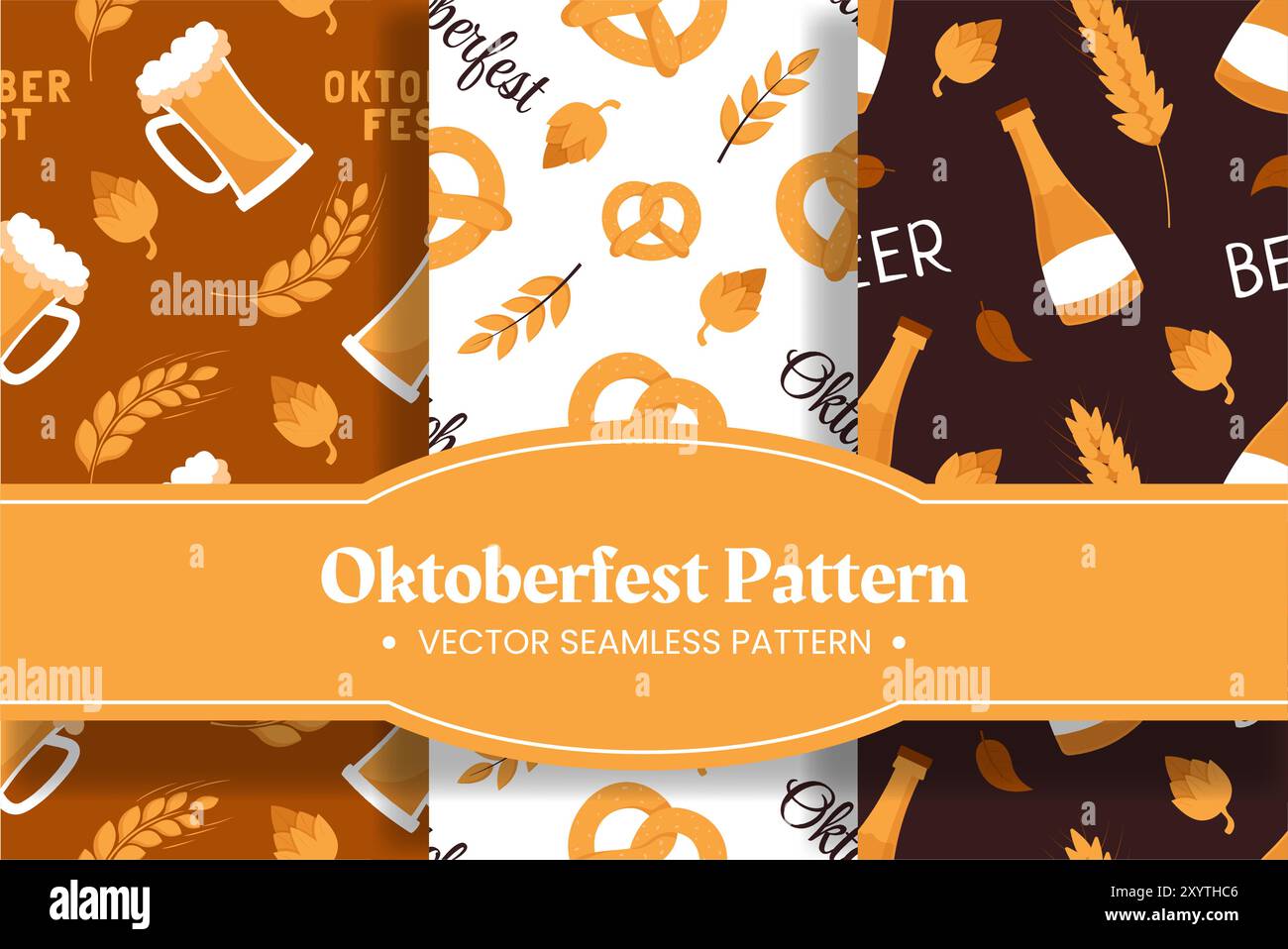 Festive Oktoberfest Seamless Pattern Design with Flat Cartoon ...