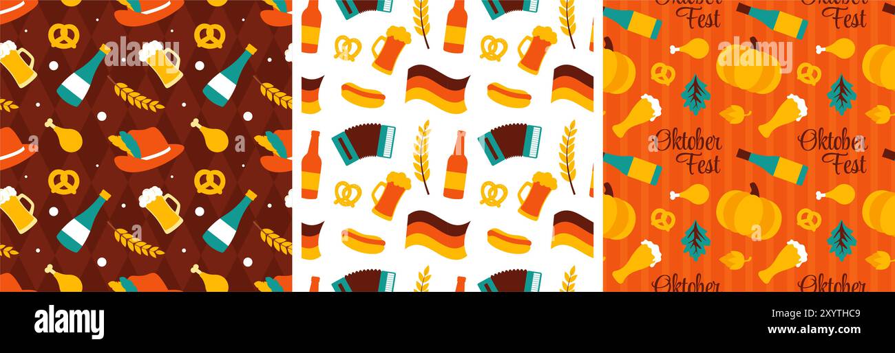 Festive Oktoberfest Seamless Pattern Design with Flat Cartoon ...