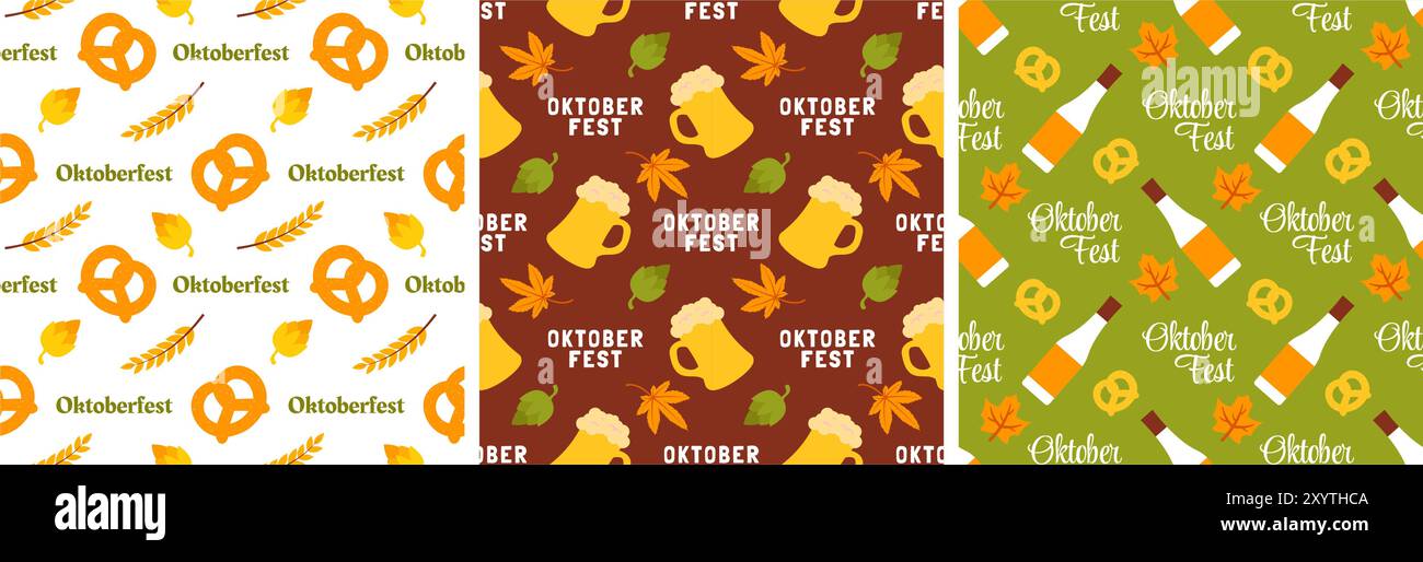 Festive Oktoberfest Seamless Pattern Design with Flat Cartoon ...