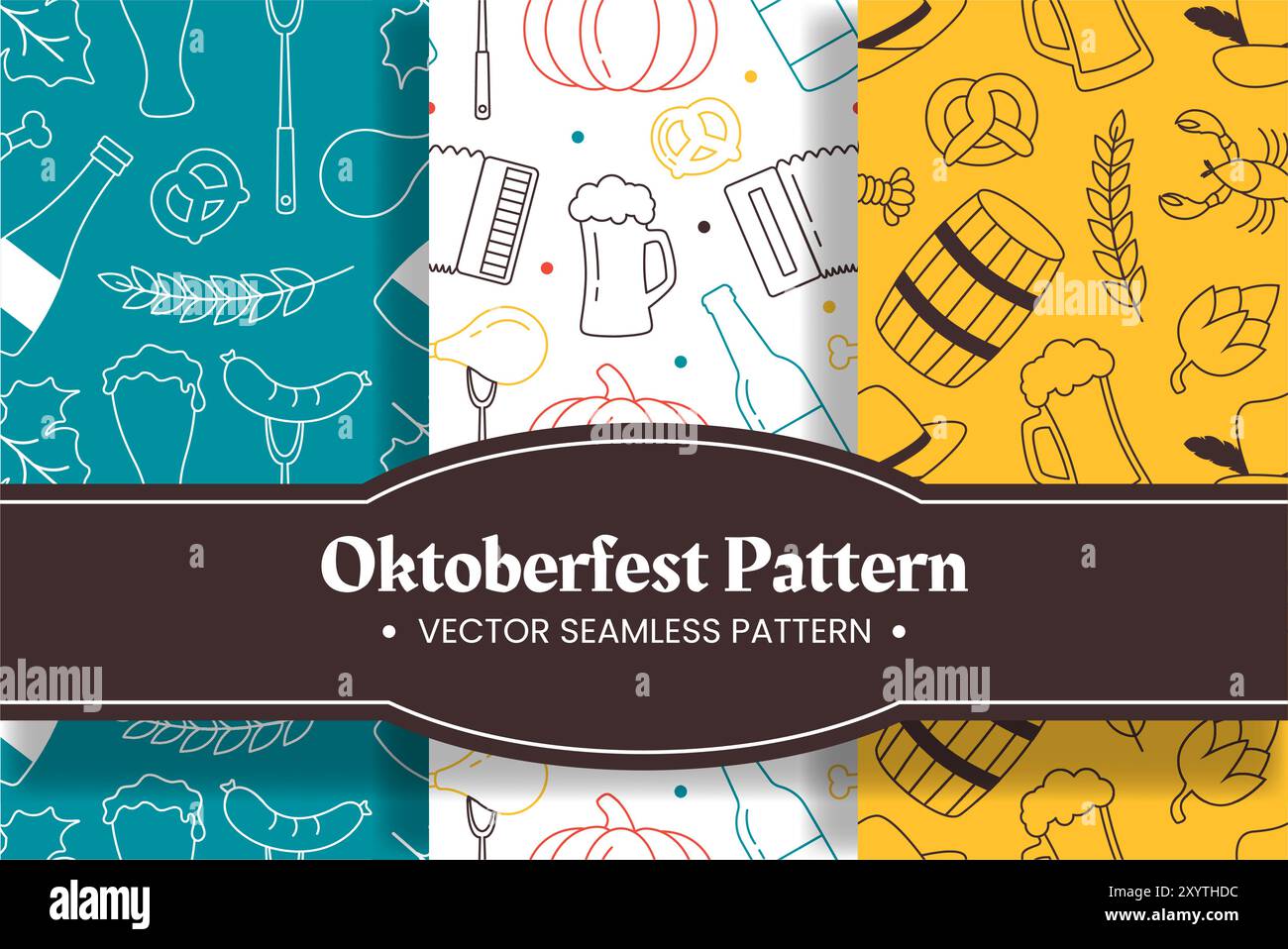 Festive Oktoberfest Seamless Pattern Design with Flat Cartoon ...