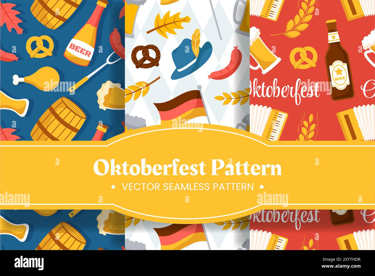 Festive Oktoberfest Seamless Pattern Design with Flat Cartoon ...