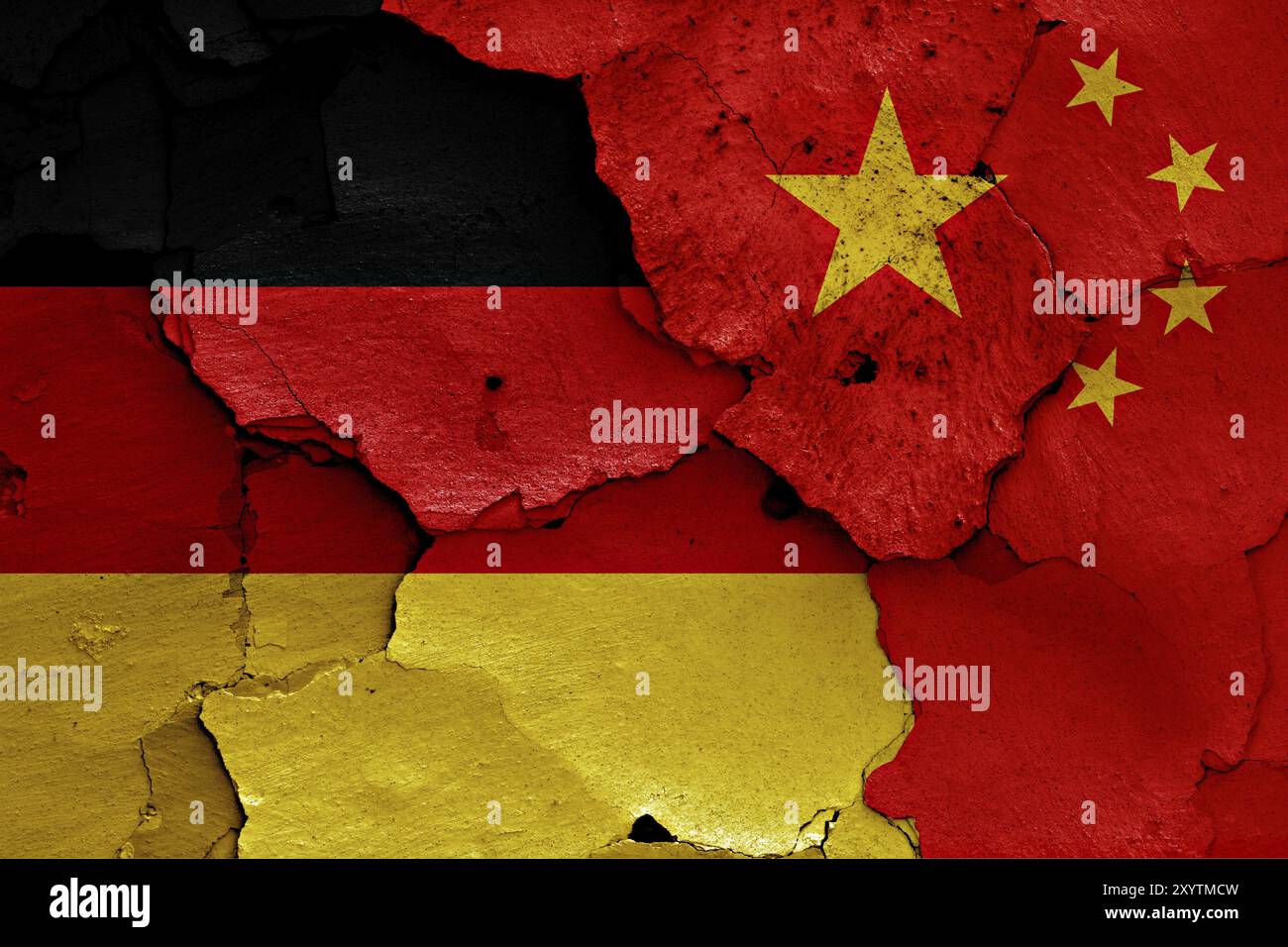 Flags of Germany and China painted on cracked wall Stock Photo - Alamy