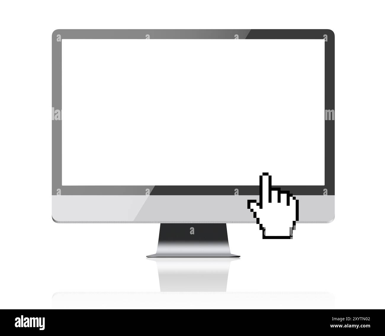 New monitor computer retina display with blank screen and hand cursor