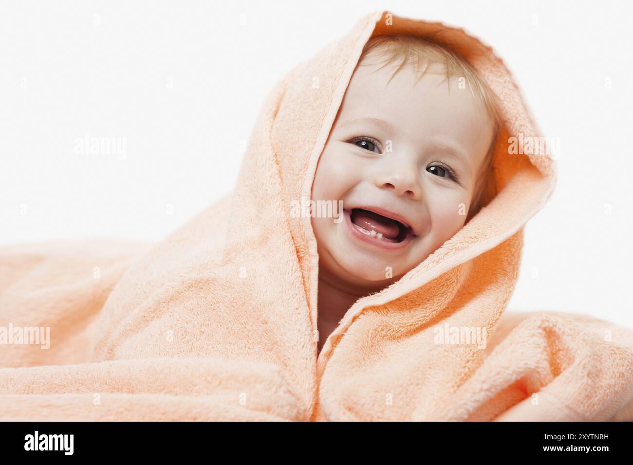 Little cute newborn baby child first milk or temporary teeth smiling ...