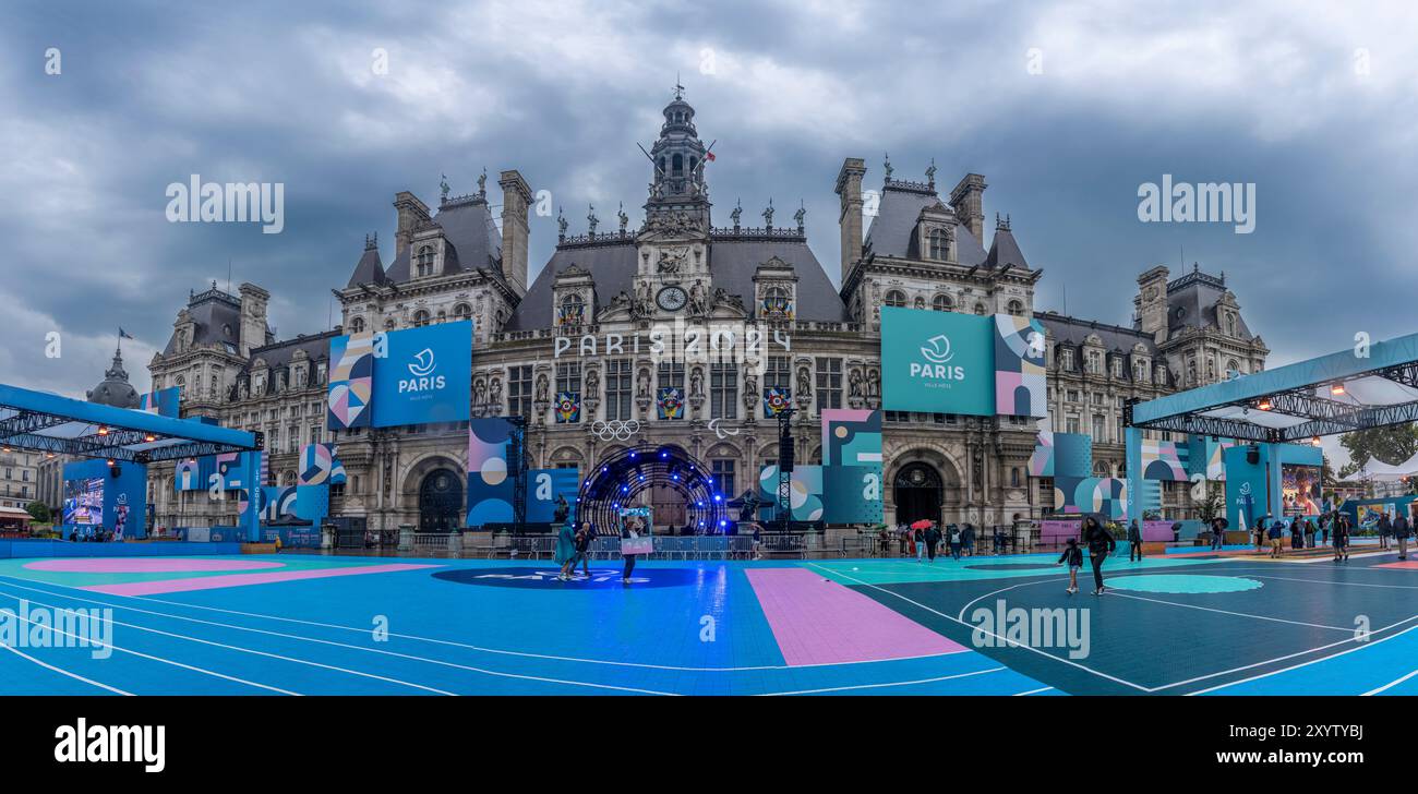 Paris, France 08 30 2025 Paris city hall. View of the colorful city