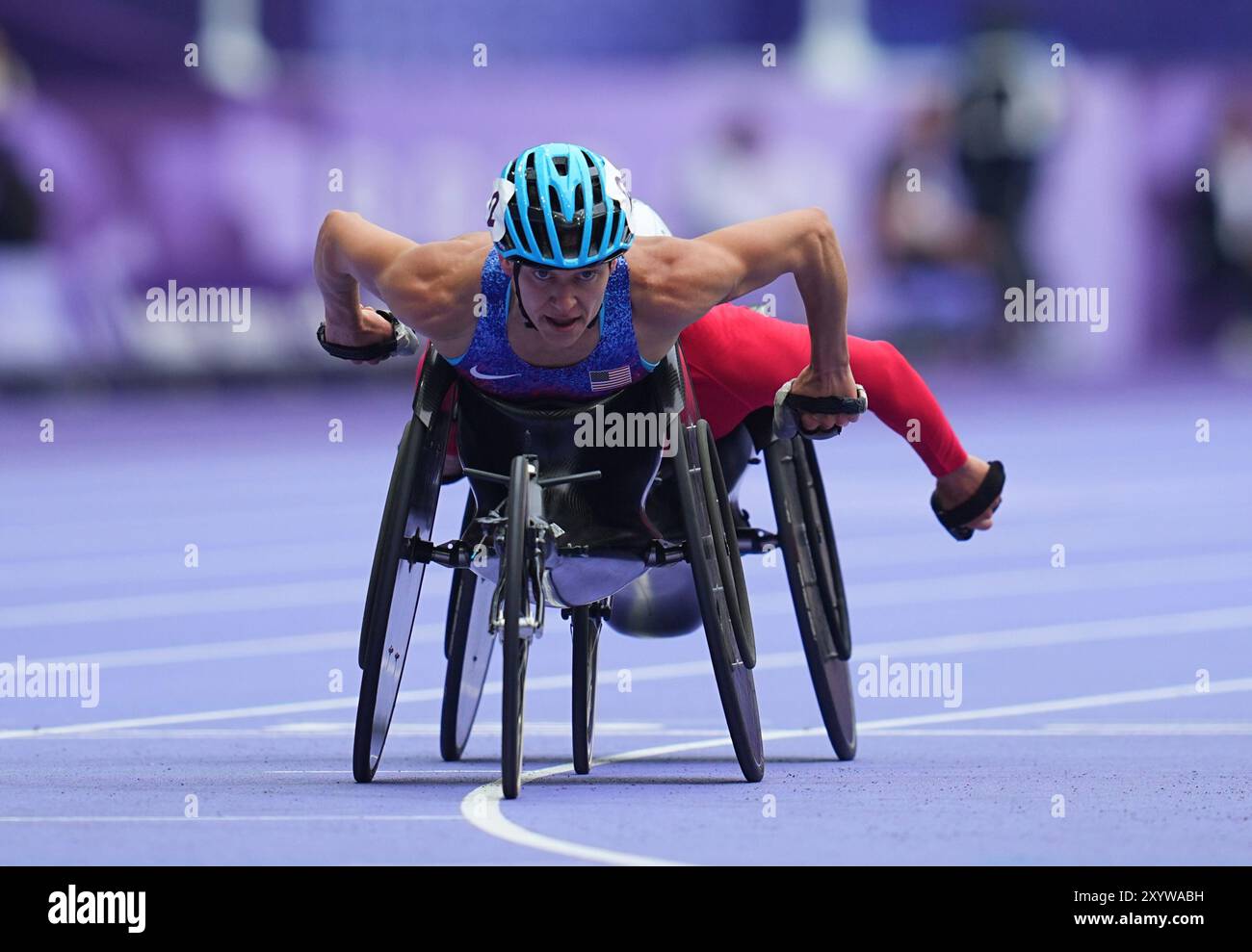 August 31 2024: Susannah Scaroni of United States of America in action in Women's 5000m - T54 Final during the Paris 2024 Paralympic Games at Stade de France, Paris, France. Ulrik Pedersen/CSM. Stock Photo