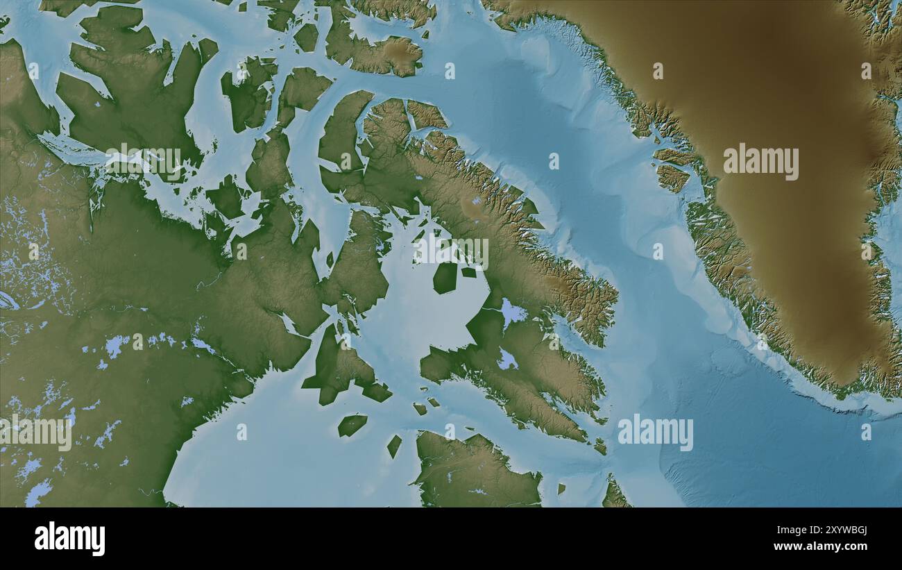 Baffin Island in the Baffin Bay on a colored elevation map Stock Photo Alamy