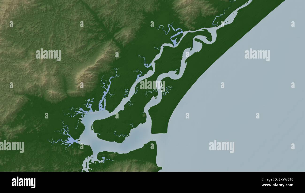 Ilha de Cananeia in the South Atlantic Ocean on a colored elevation map Stock Photo