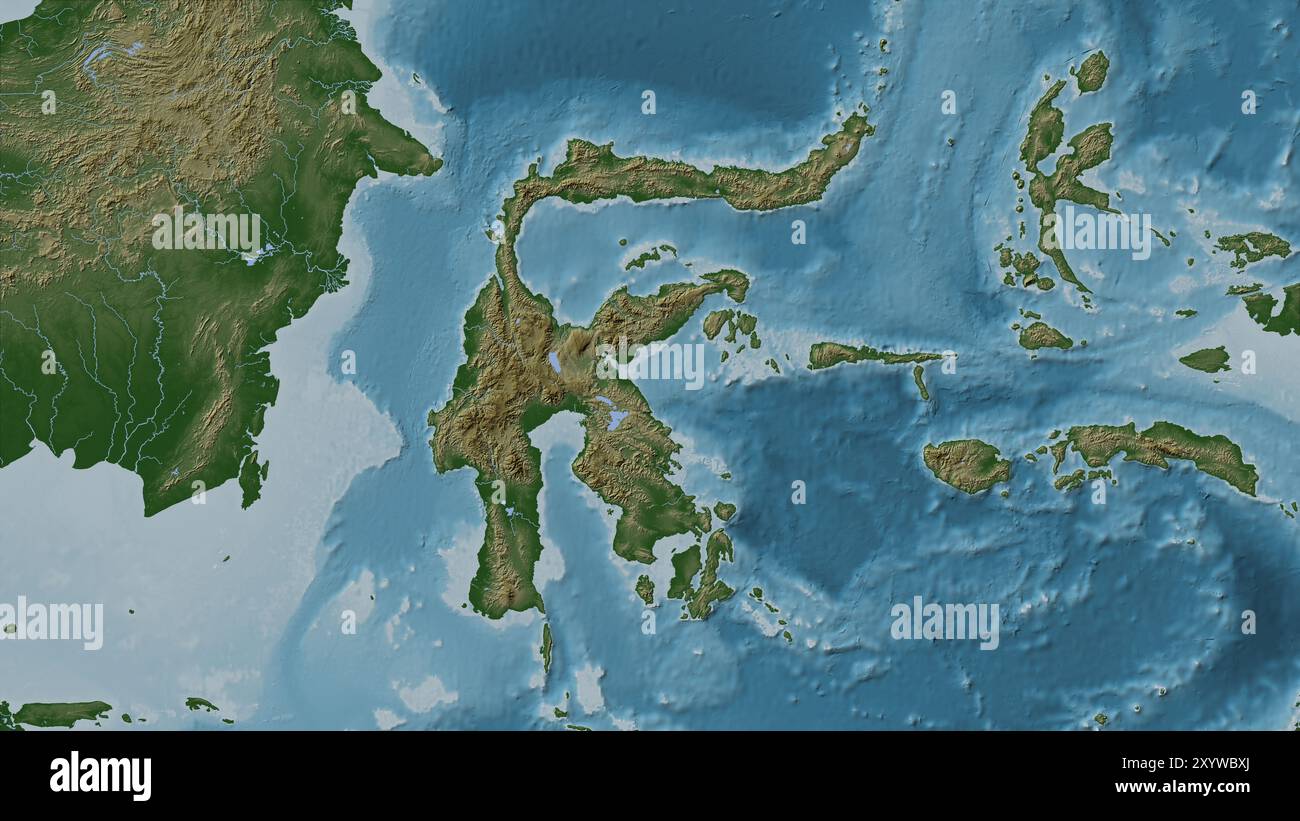 Celebes Island in the Java Sea on a colored elevation map Stock Photo