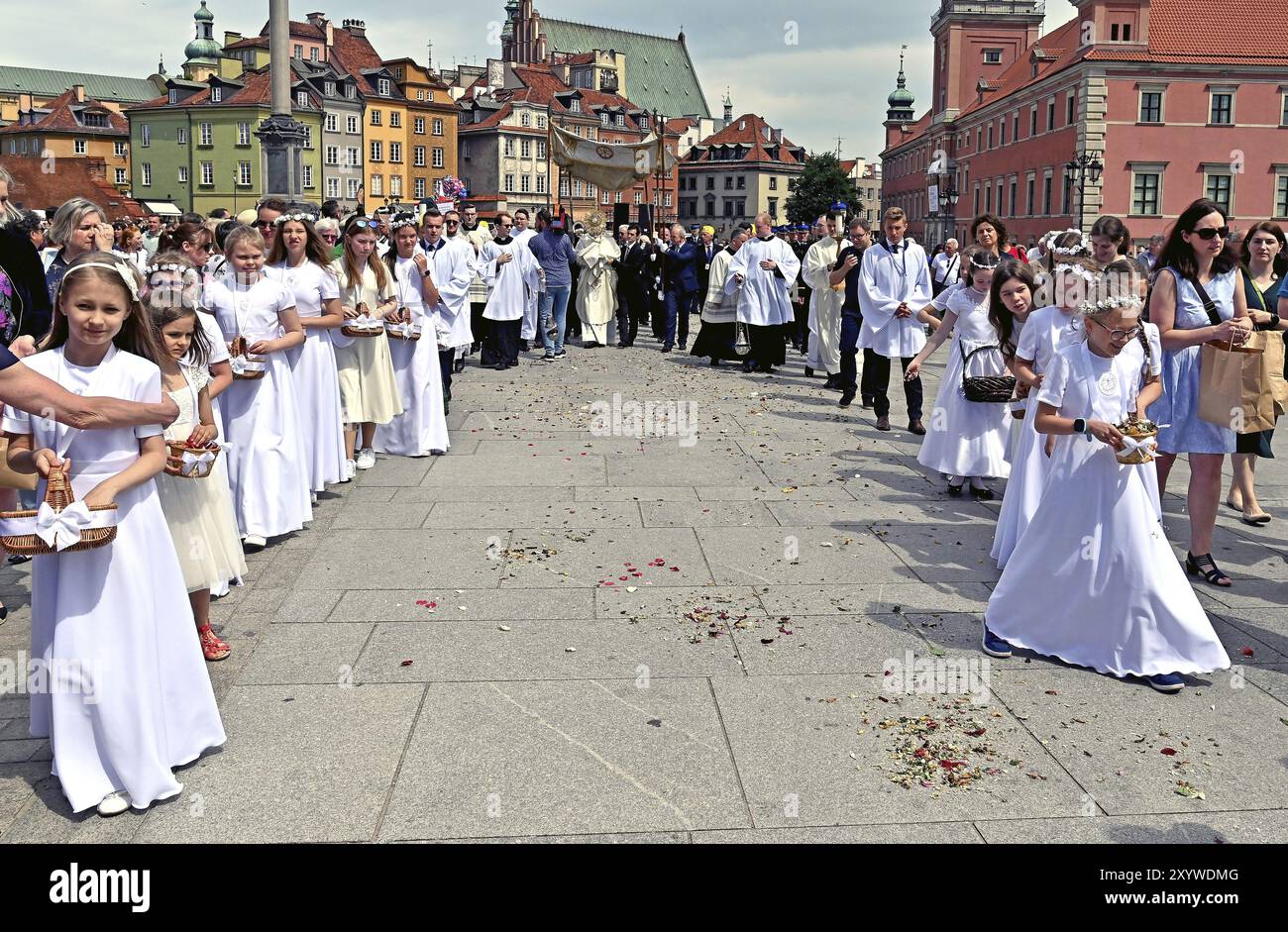 Young girls throw the flowers, procession Stock Photo - Alamy