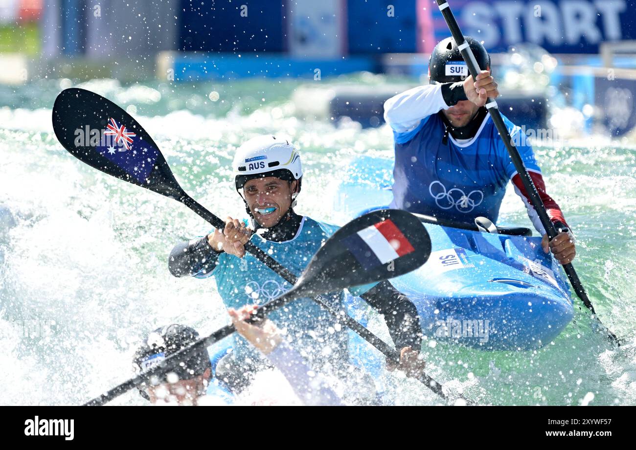 Paris, France. 05th Aug, 2024. Paris 2024 Olympic Games. Kayak Cross. Olympic Nautical Stadium. Paris. Timothy Anderson (AUS) in the Kayak Cross competition during the 2024 Paris Olympics at Olympic Nautical Stadium, France. Credit: Sport In Pictures/Alamy Live News Stock Photo