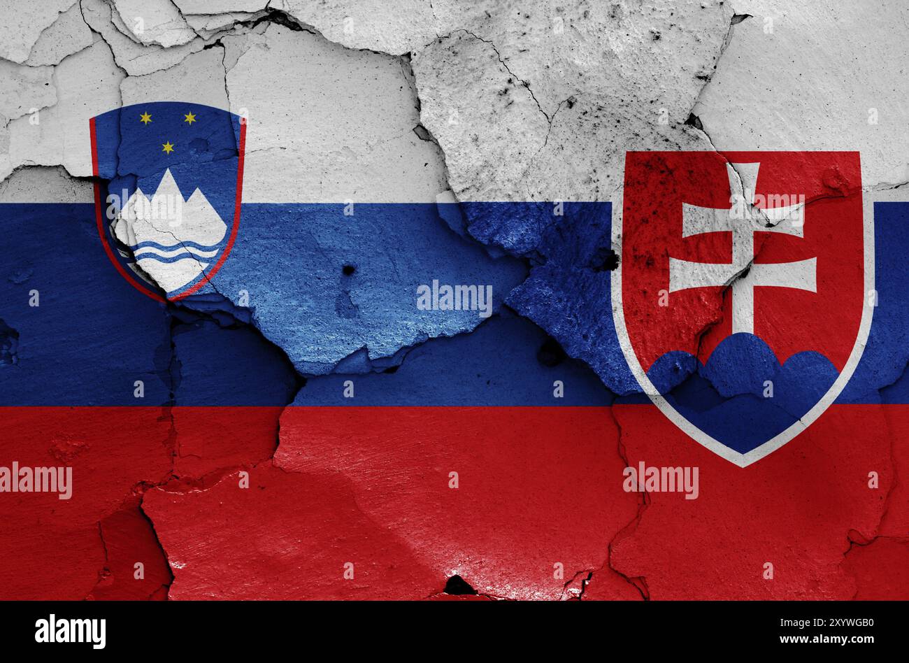 Flags of Slovenia and Slovakia painted on cracked wall Stock Photo - Alamy