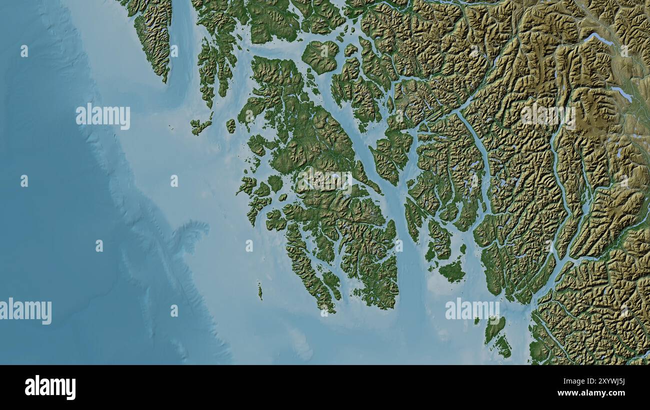 Prince of Wales Island in the The Coastal Waters of Southeast Alaska and British  Columbia on a colored elevation map Stock Photo - Alamy, image size:1300x821