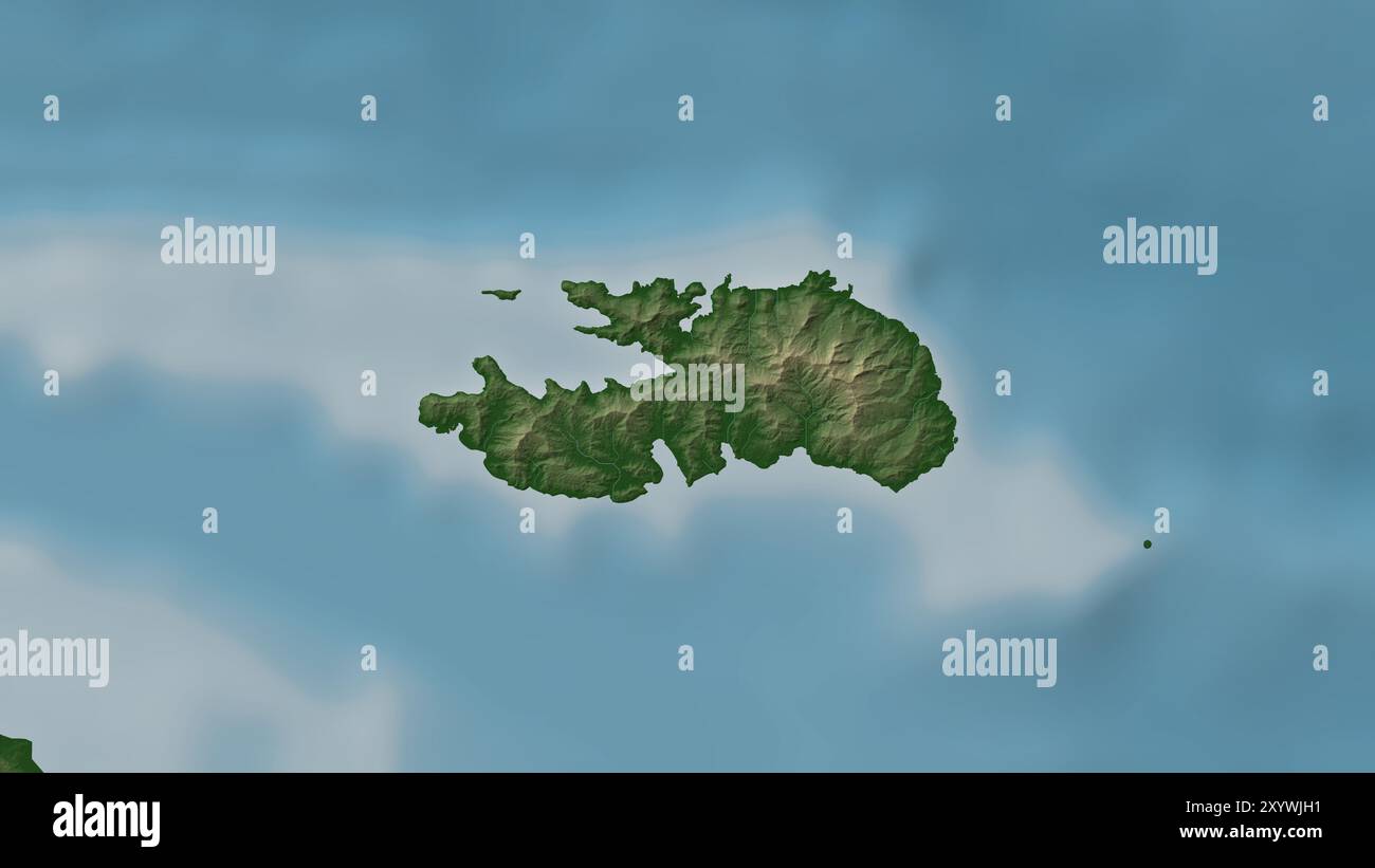 Rossel Island in the Solomon Sea on a colored elevation map Stock Photo ...