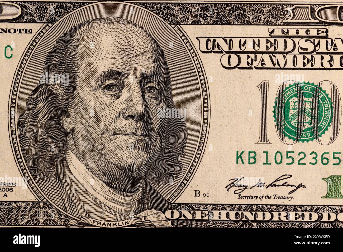 old-style hundred US dollars, details of a 100 dollars banknote Stock ...