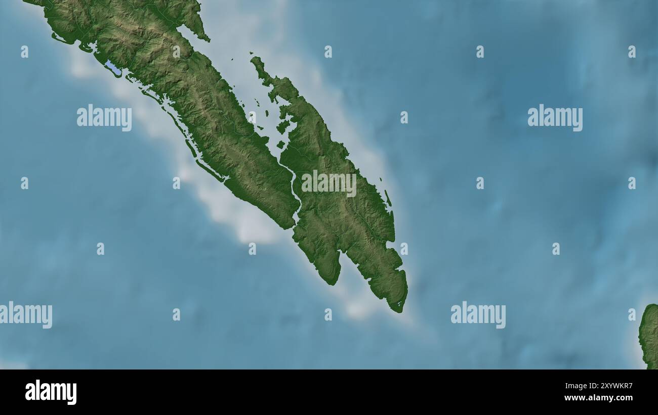 South Malaita Island in the Solomon Sea on a colored elevation map ...