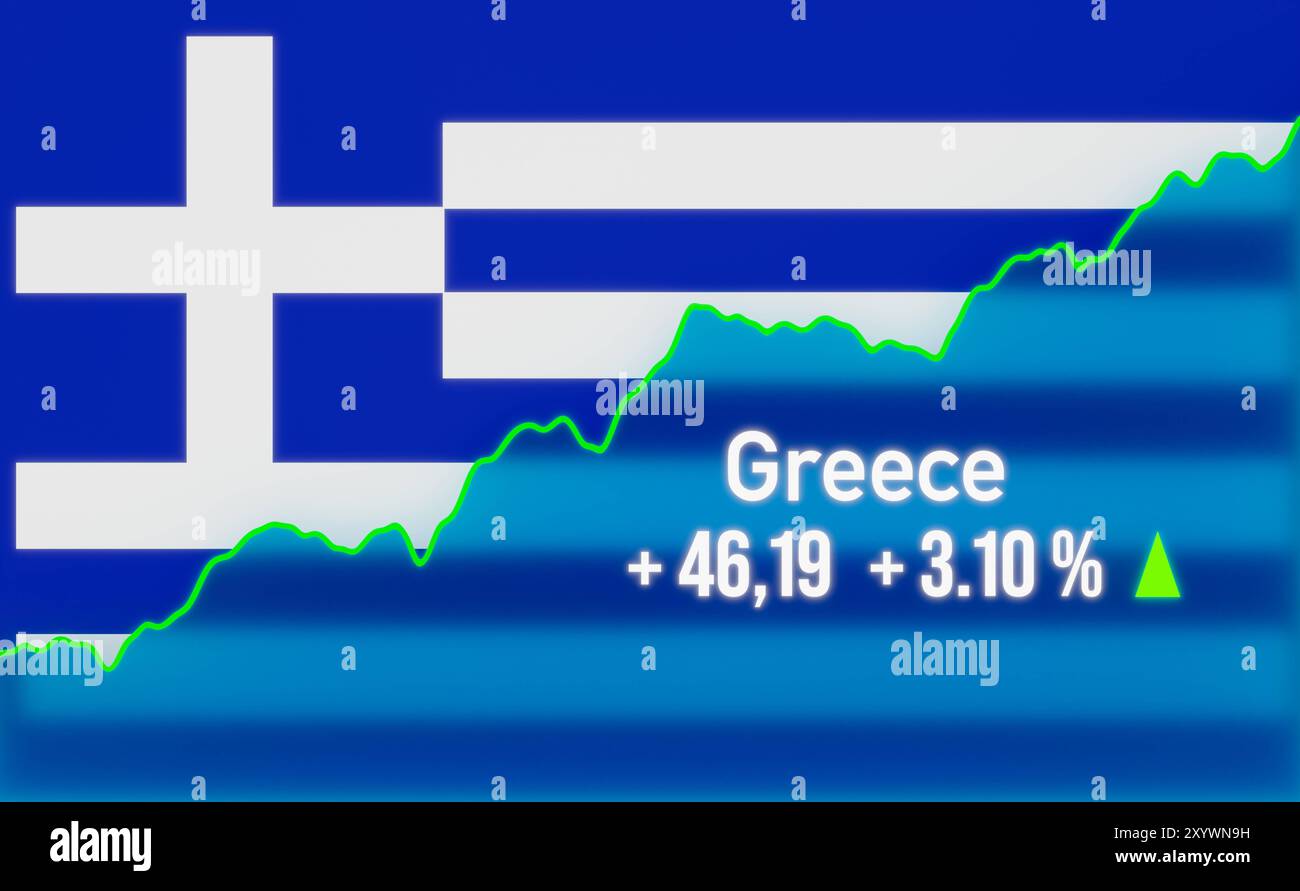 Greece stock market up, rising chart. Greece stock market up. Rising