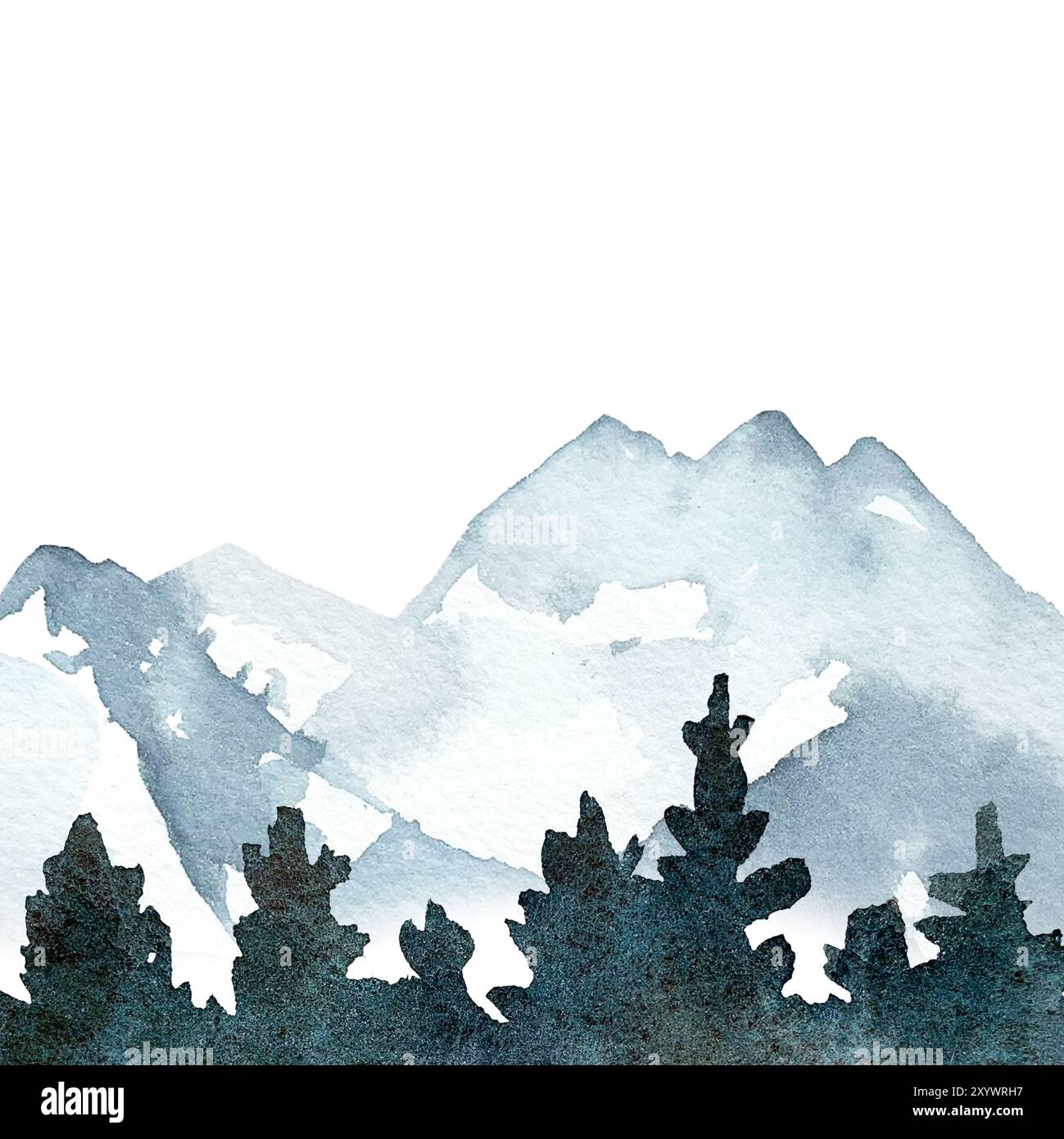 Mountains and forest watercolor sketch. Abstract landscape hand drawn ...