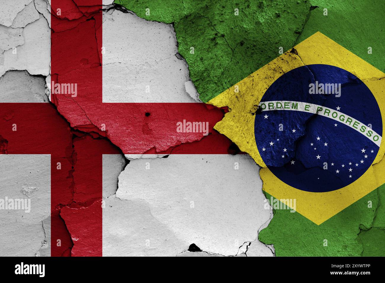Flags of England and Brazil painted on cracked wall Stock Photo - Alamy
