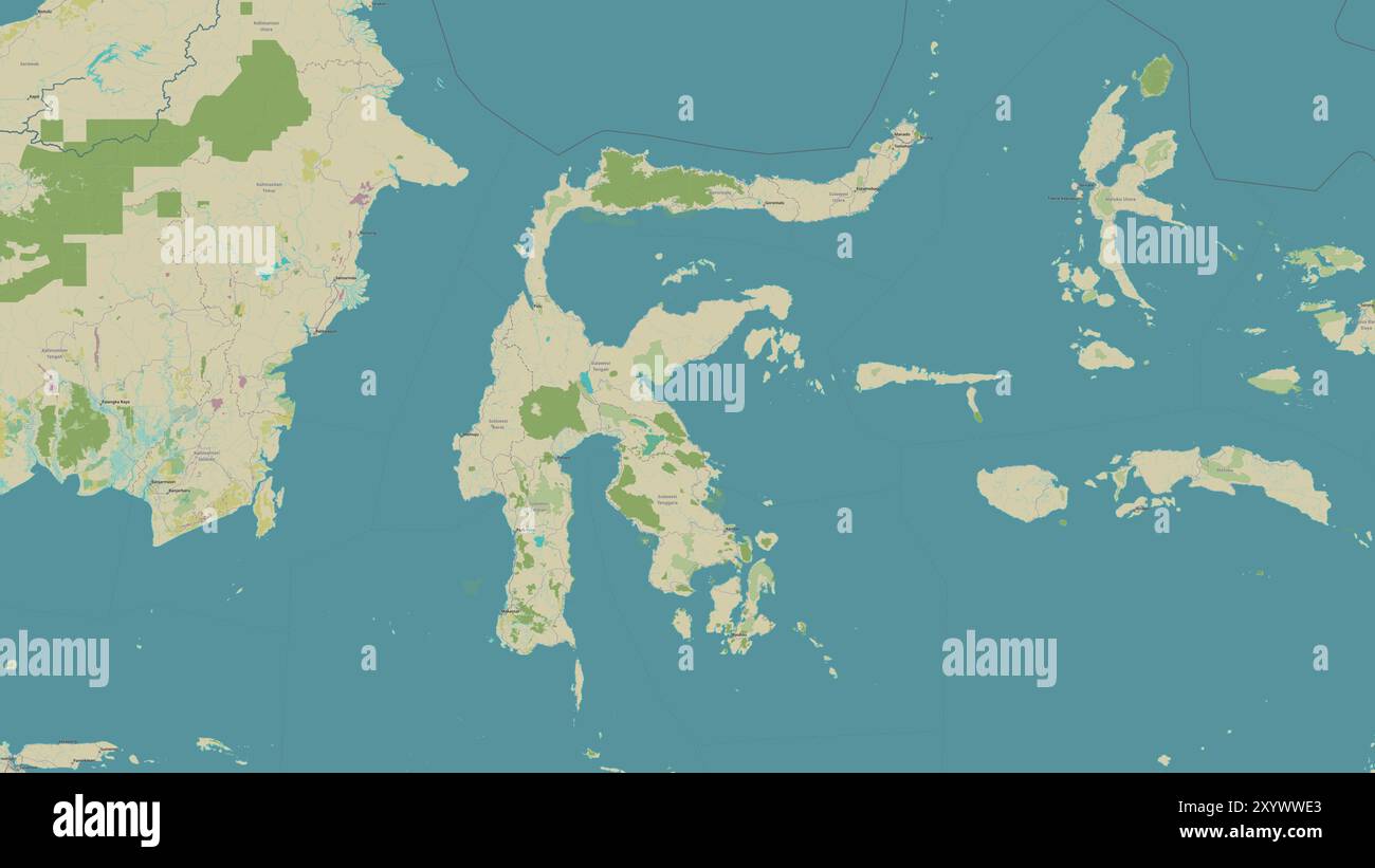 Celebes Island in the Java Sea on a topographic, OSM Humanitarian style map Stock Photo