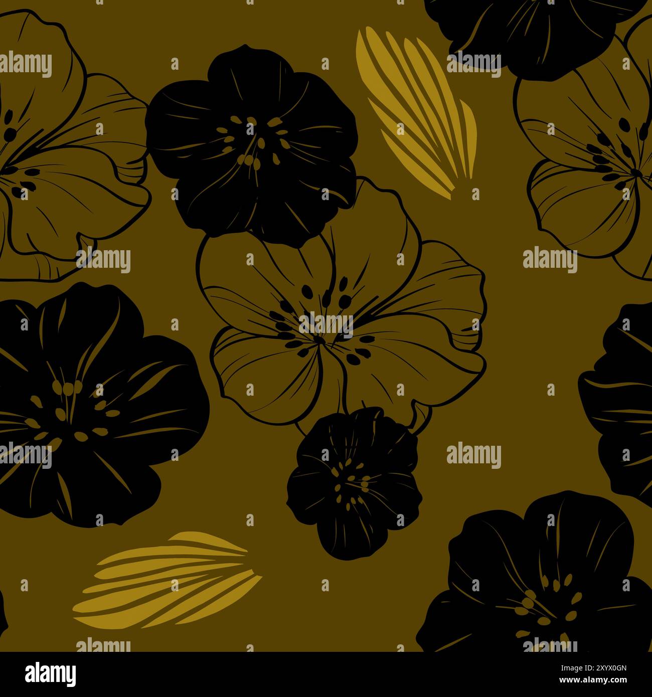 Gold floral pattern on black Stock Vector Images - Alamy