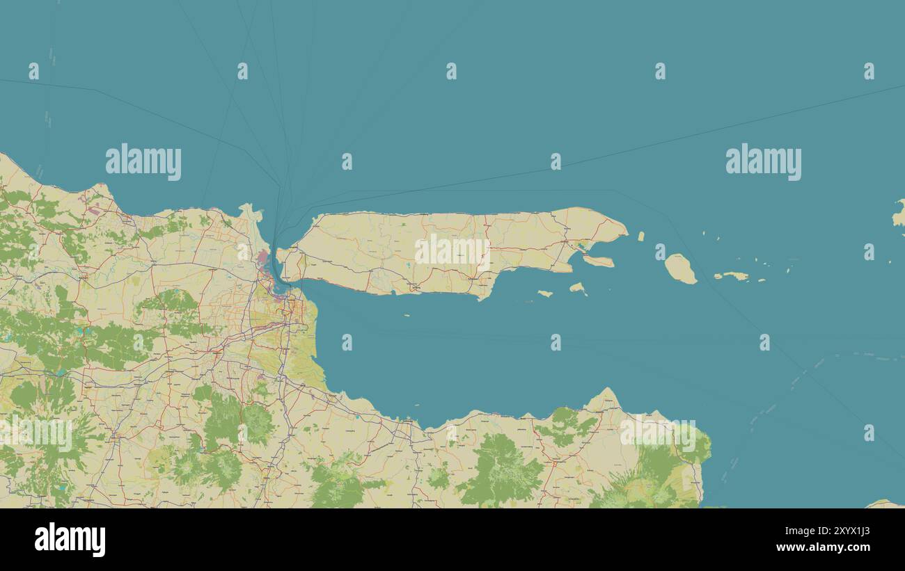Madura Island in the Java Sea on a topographic, OSM Humanitarian style map Stock Photo