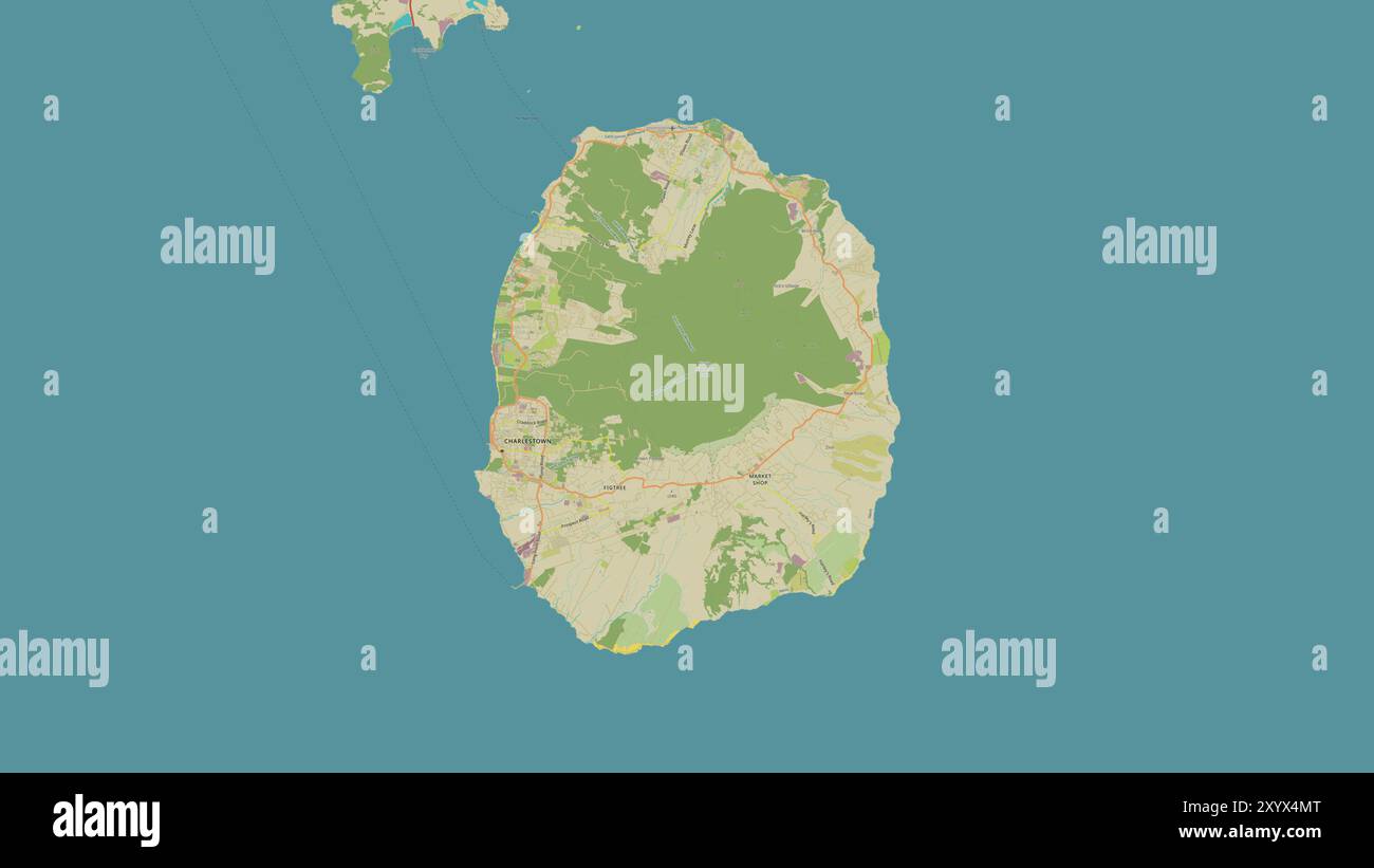 Nieves Island in the Caribbean Sea on a topographic, OSM Humanitarian ...