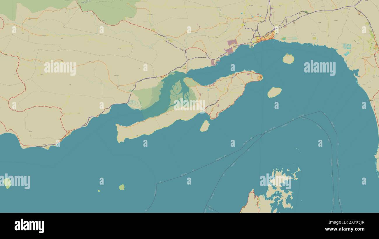 Qeshm Island in the Persian Gulf on a topographic, OSM Humanitarian ...