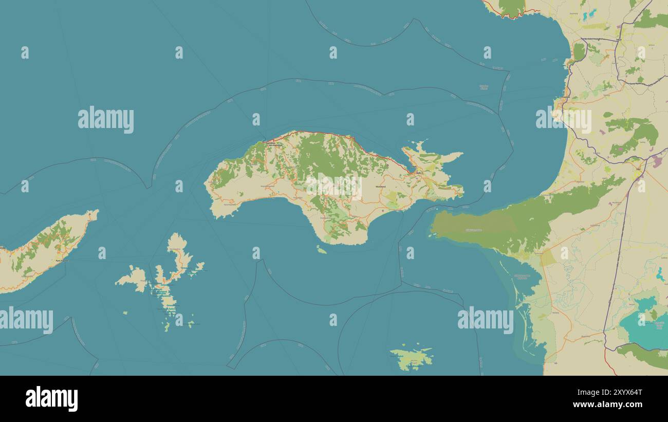 Samos Island in the Aegean Sea on a topographic, OSM Humanitarian style map Stock Photo