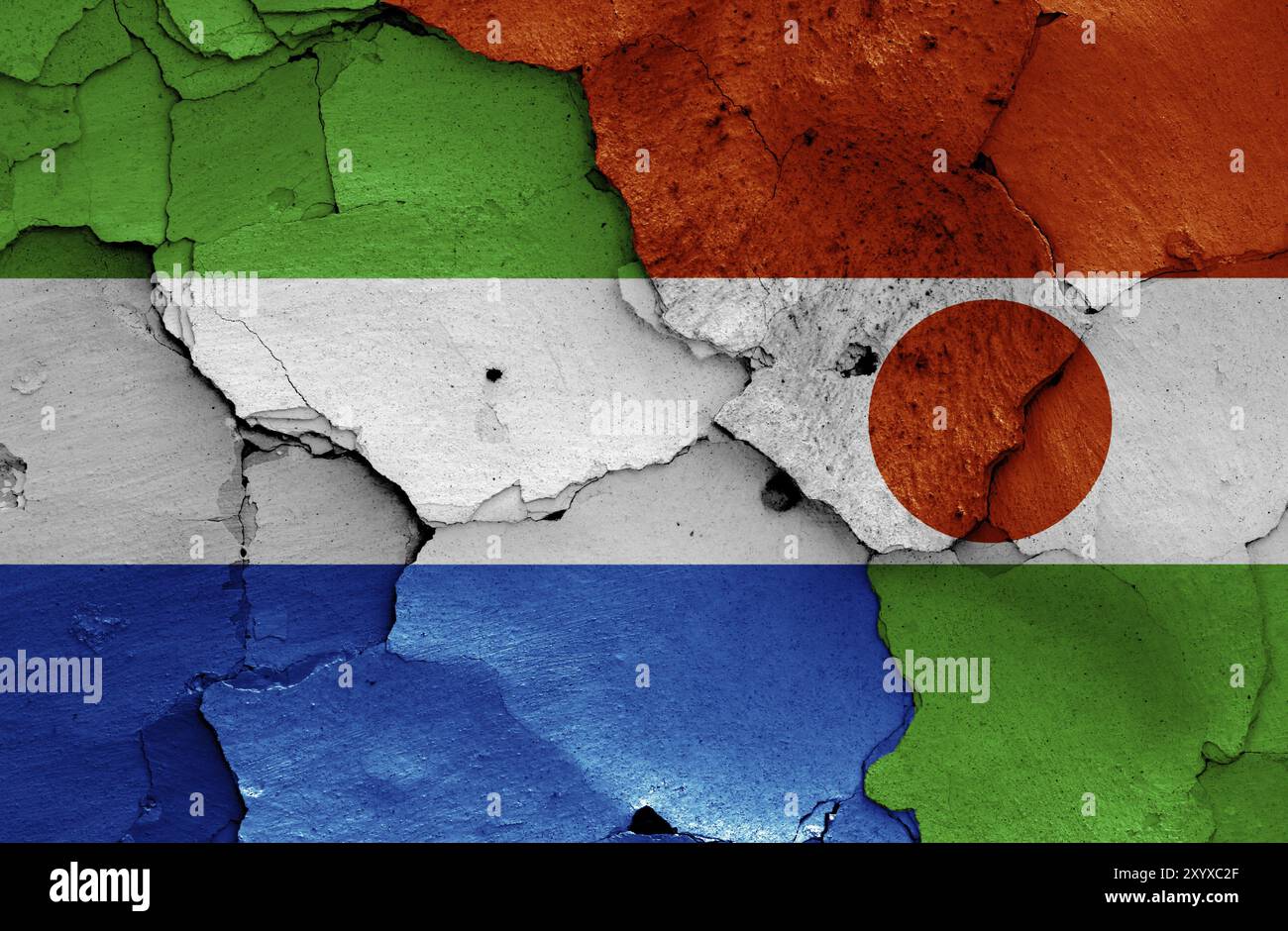 Flags of Sierra Leone and Niger painted on cracked wall Stock Photo - Alamy