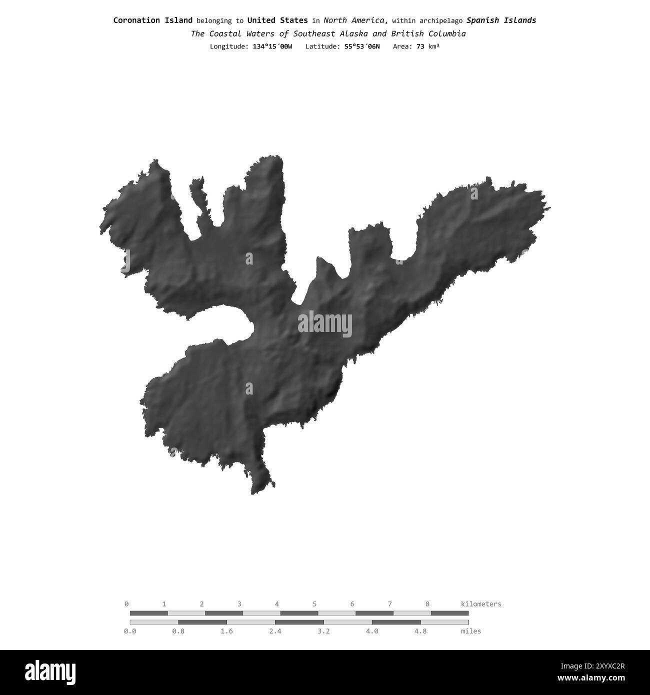 Coronation Island in the The Coastal - Coronation Island In The The Coastal Waters Of Southeast Alaska And British Columbia Belonging To United States Isolated On A Bilevel Elevation Map 2XYXC2R 
