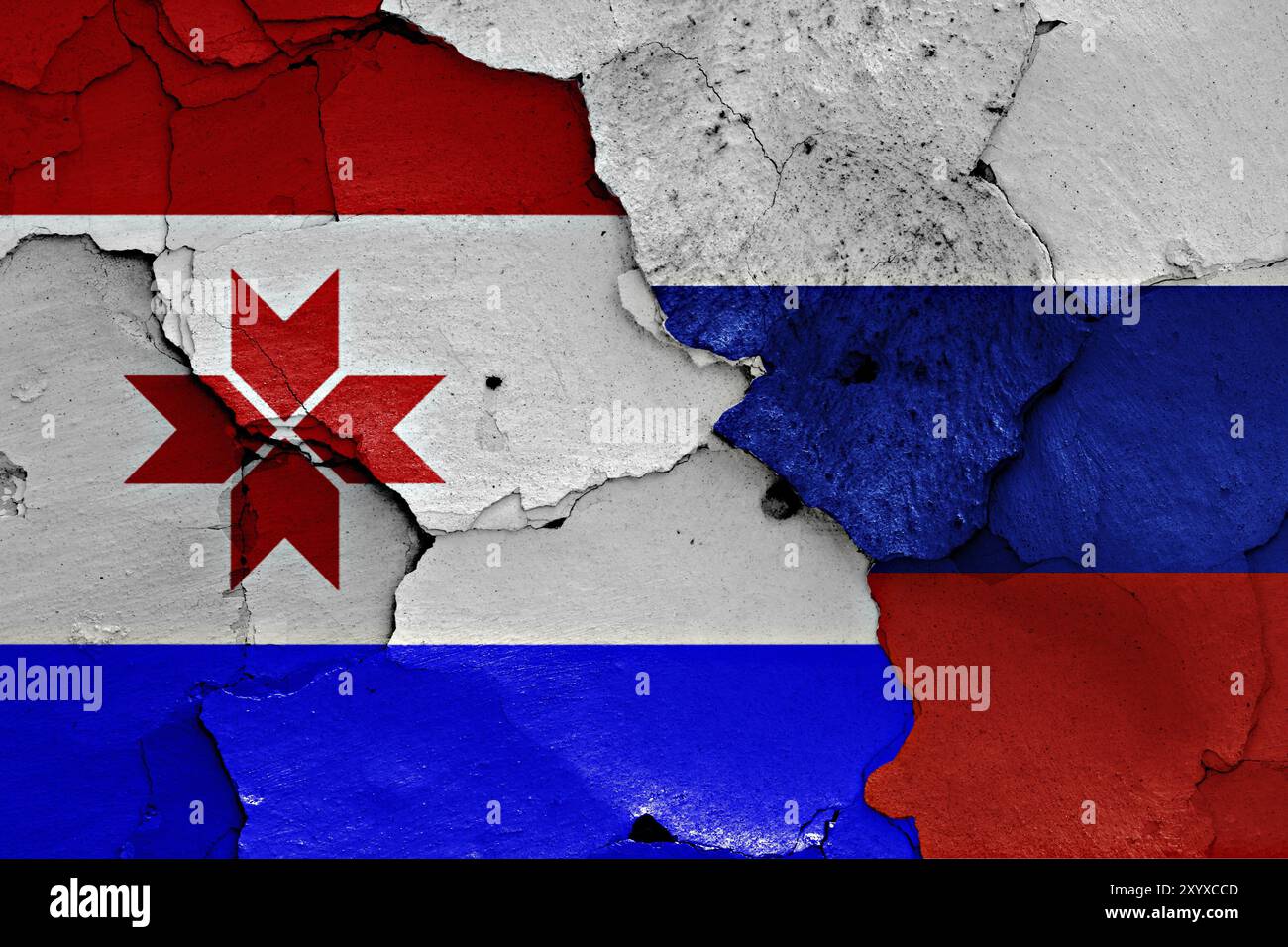 Flags of Mordovia and Russia painted on cracked wall Stock Photo - Alamy