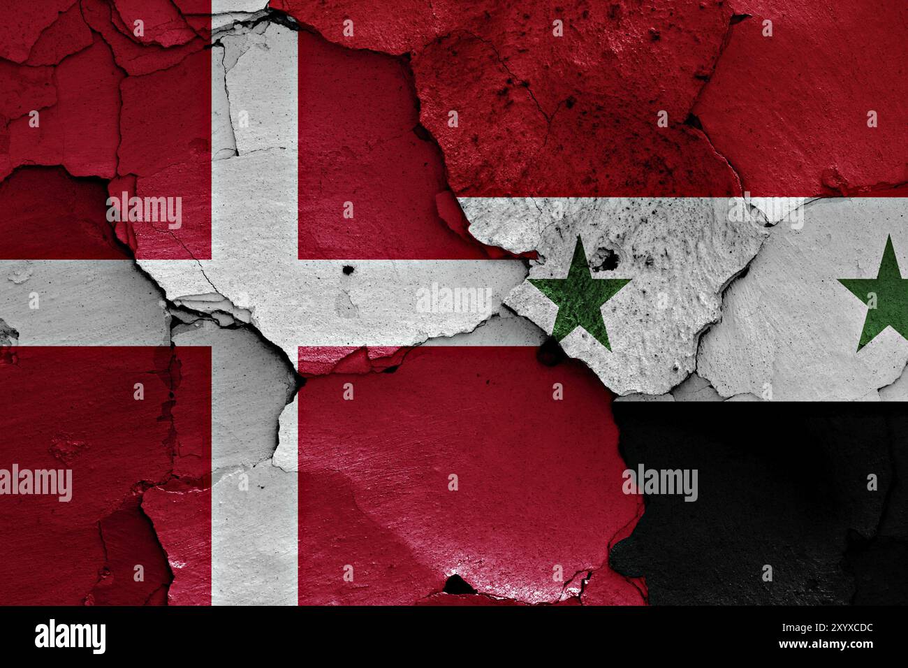 Flags of Denmark and Syria painted on cracked wall Stock Photo - Alamy