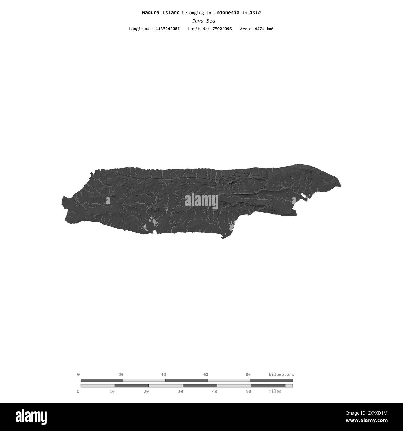 Java Map With Scale Madura Island in the Java Sea, belonging to Indonesia, isolated on a ...