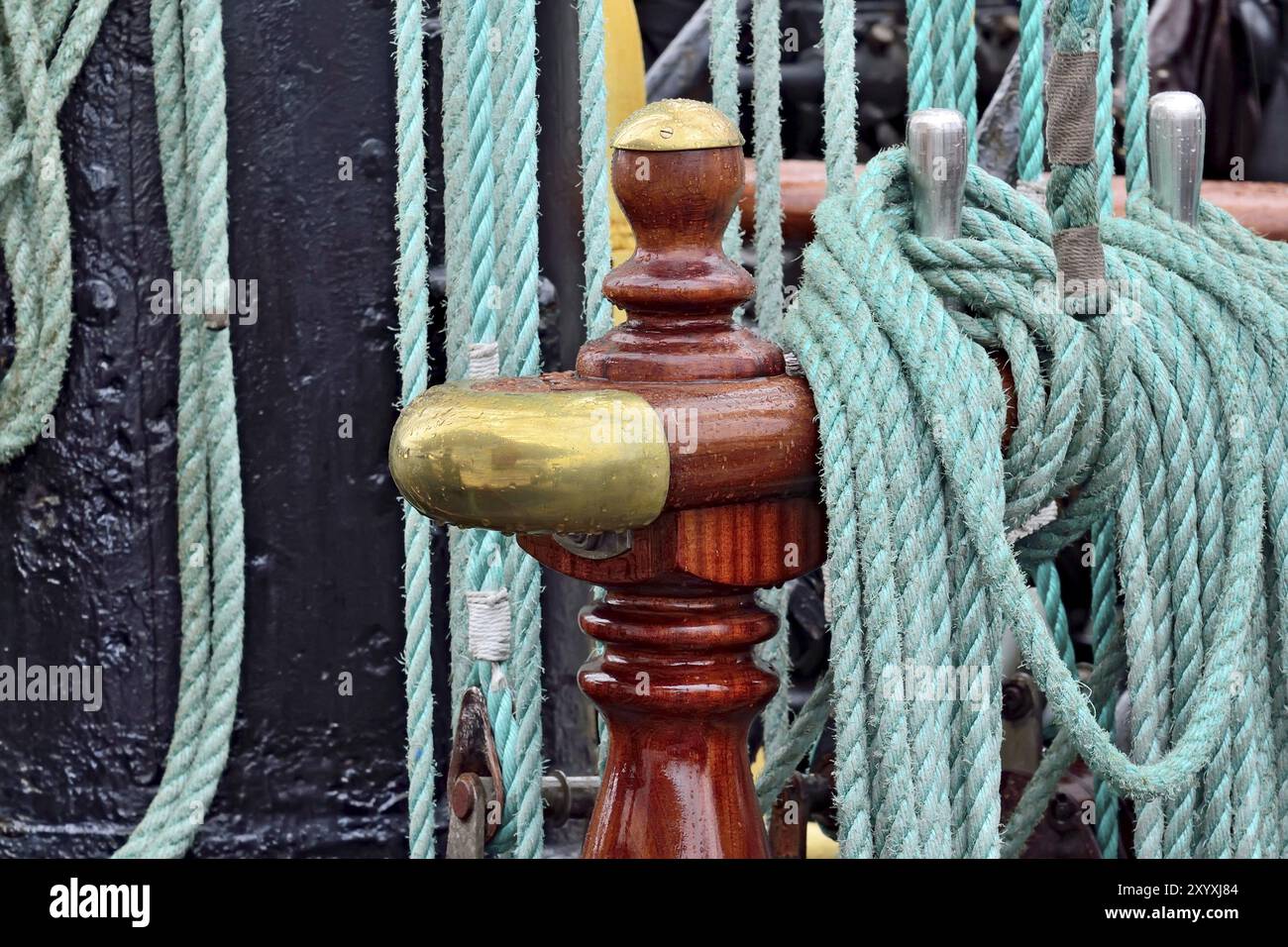 The rigging of a sailing ship closeup Stock Photo - Alamy