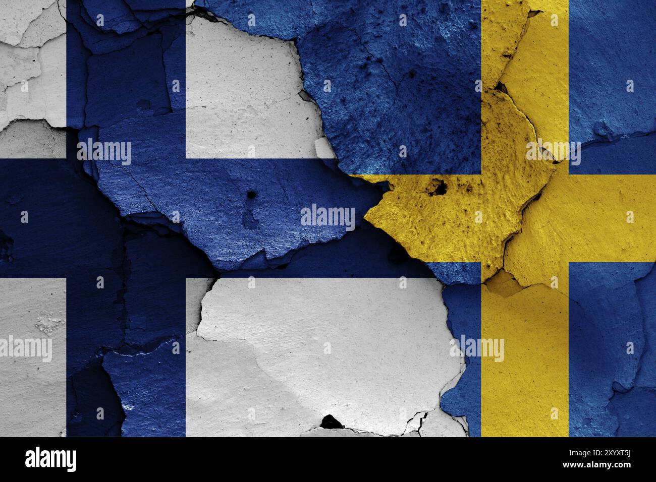 Flags of Finland and Sweden painted on cracked wall Stock Photo - Alamy