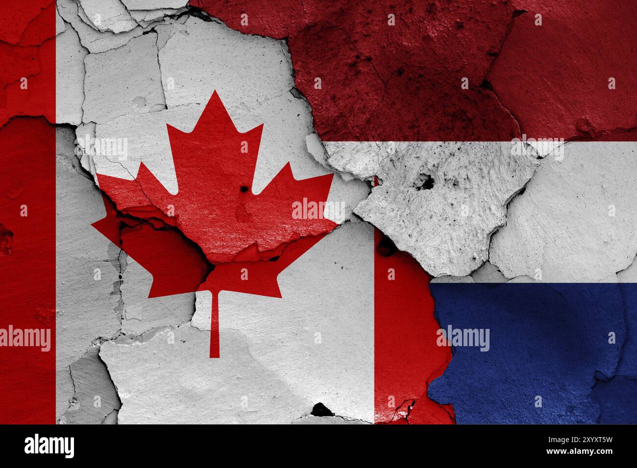 Flags of Canada and Netherlands painted on cracked wall Stock Photo - Alamy
