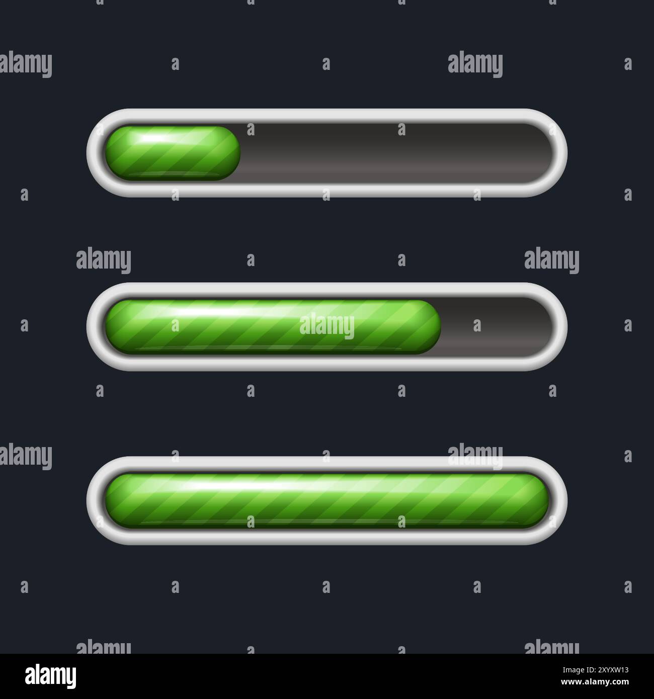 3d realistic icon. Green progress bar in stages. App interface element ...