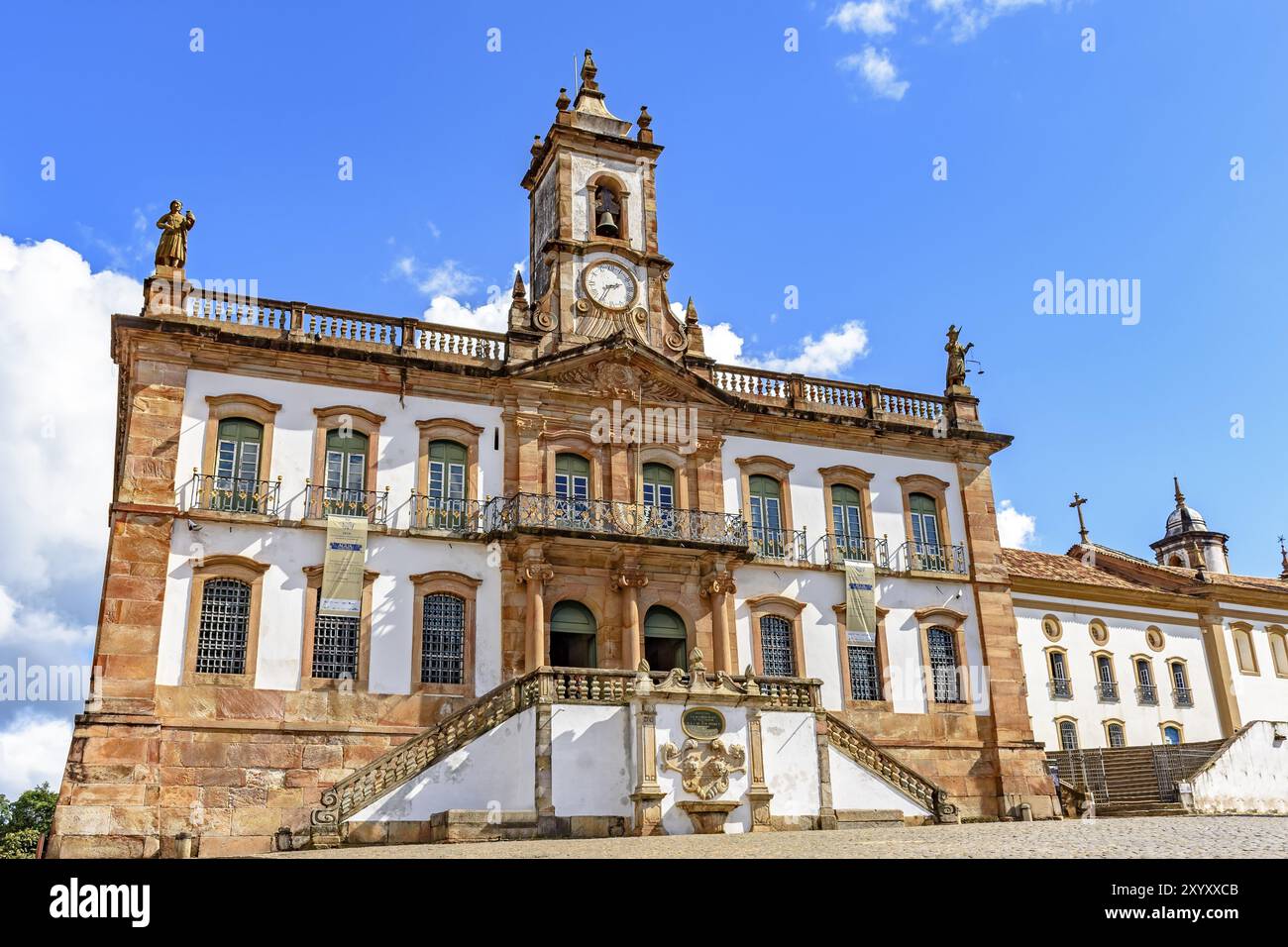 Old 18th century building in colonial architecture in the central square of the city of Ouro Preto in Minas Gerais Stock Photo