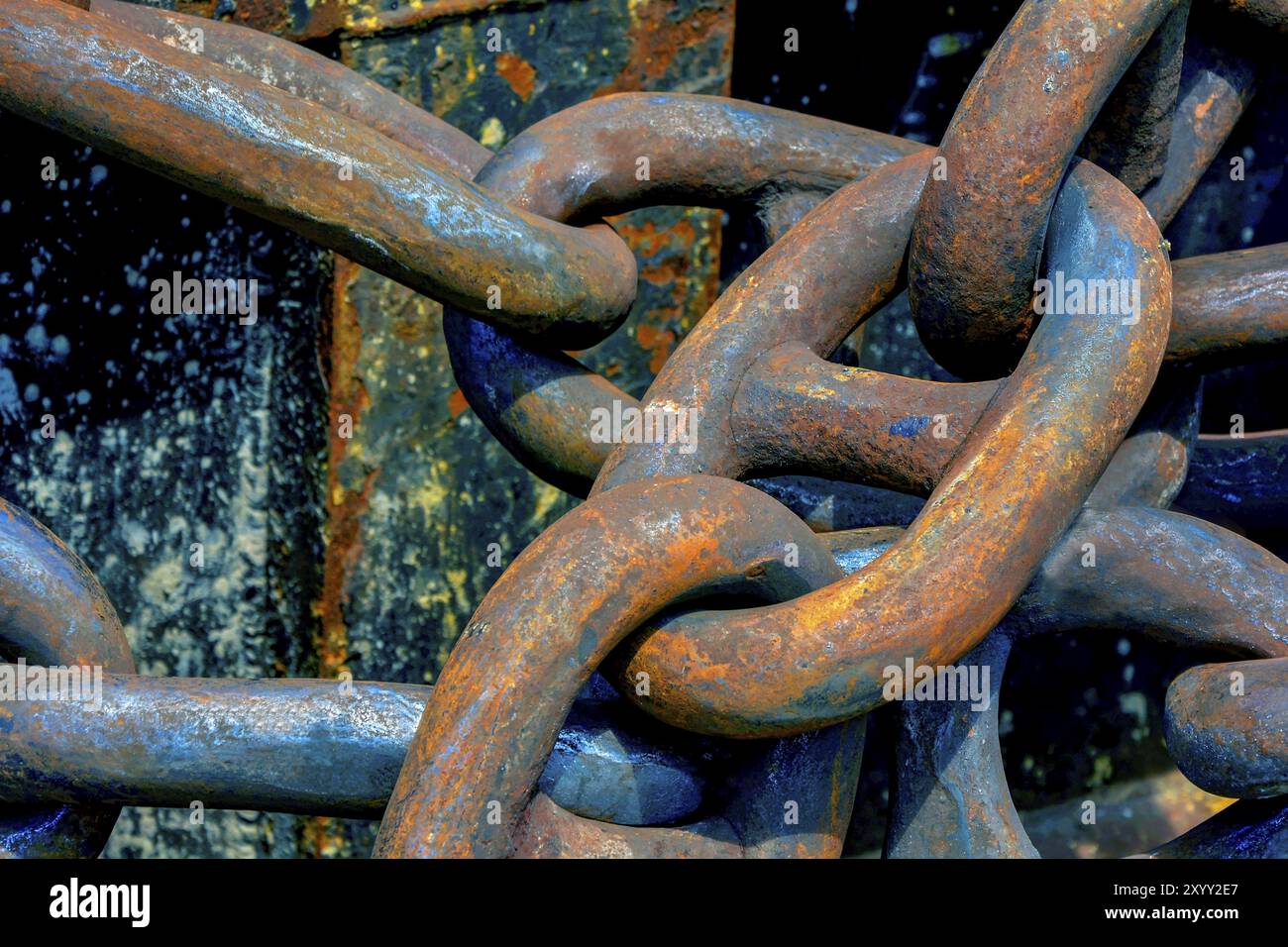 Large iron chain links on Istanbul harbor pier, Turkey, Asia Stock Photo